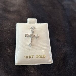 10 KT White Gold Diamond Cross Pendant New